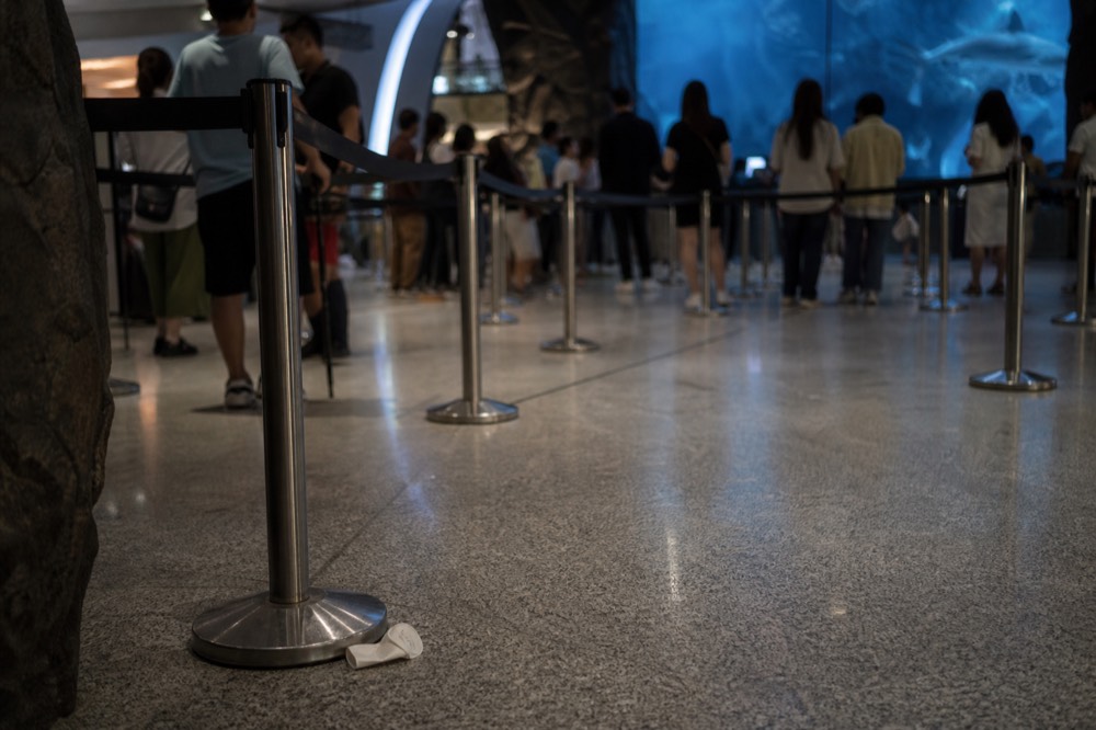 A busy entrance queue at SEA LIFE Bangkok on a public holiday, no text, no logos, no people